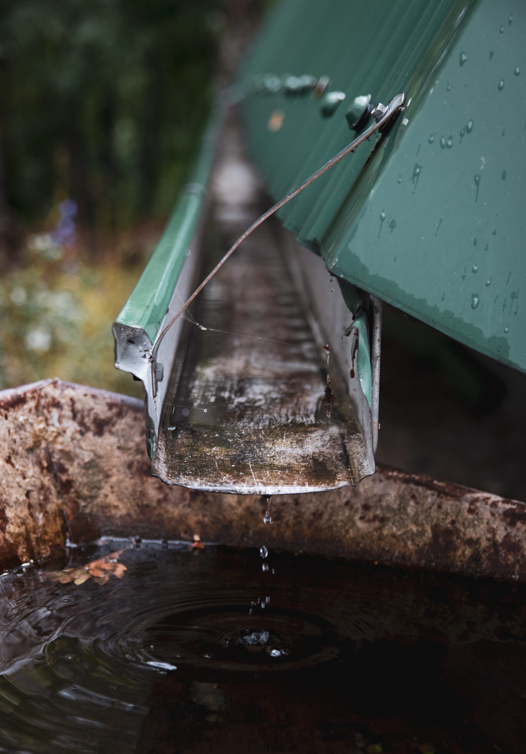 Eau de pluie dans une goutière
